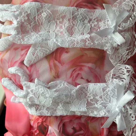 Floral dress with attached dance leotard underneath - Picture 4 of 7